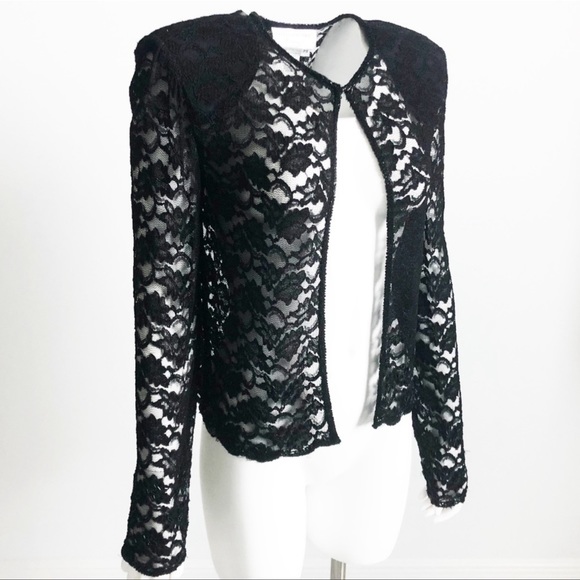 Vintage Papell Sheer Black Lace Cardi Jacket Size Small - Picture 2 of 7